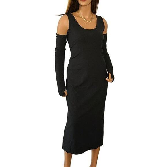 NWT ASOS Curve Women's Cold-shoulder style Ribbed Knit Midi Dress - Picture 1 of 5